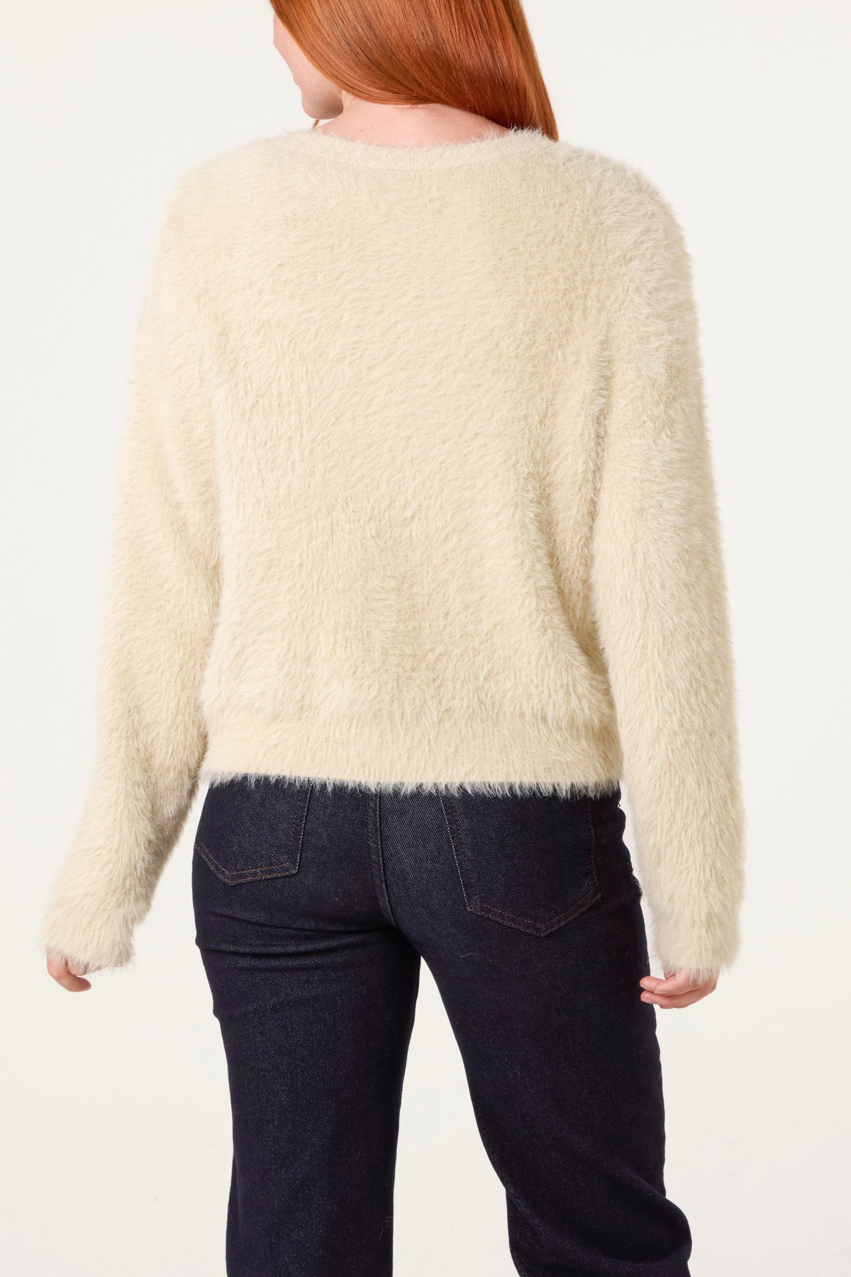 Dame Cardigan med Farverige Knapper i Beige