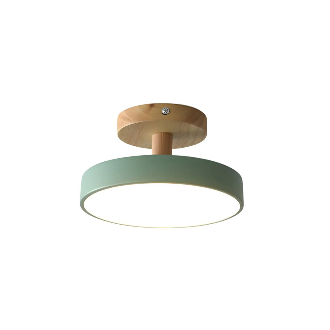 Loftlampe Skandinavisk Stil med Trædetalje og Pastelfarvet Skærm