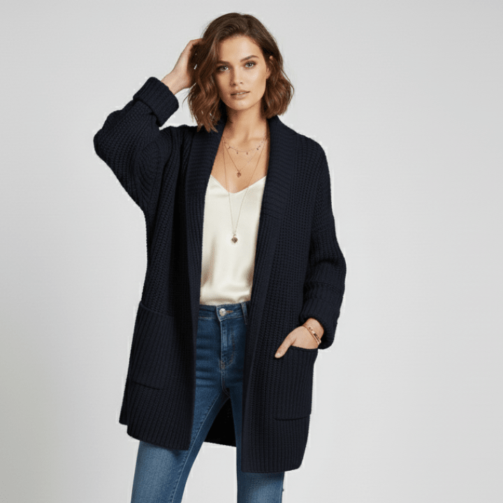 Dame Cardigan med Lange Ærmer – Åben For