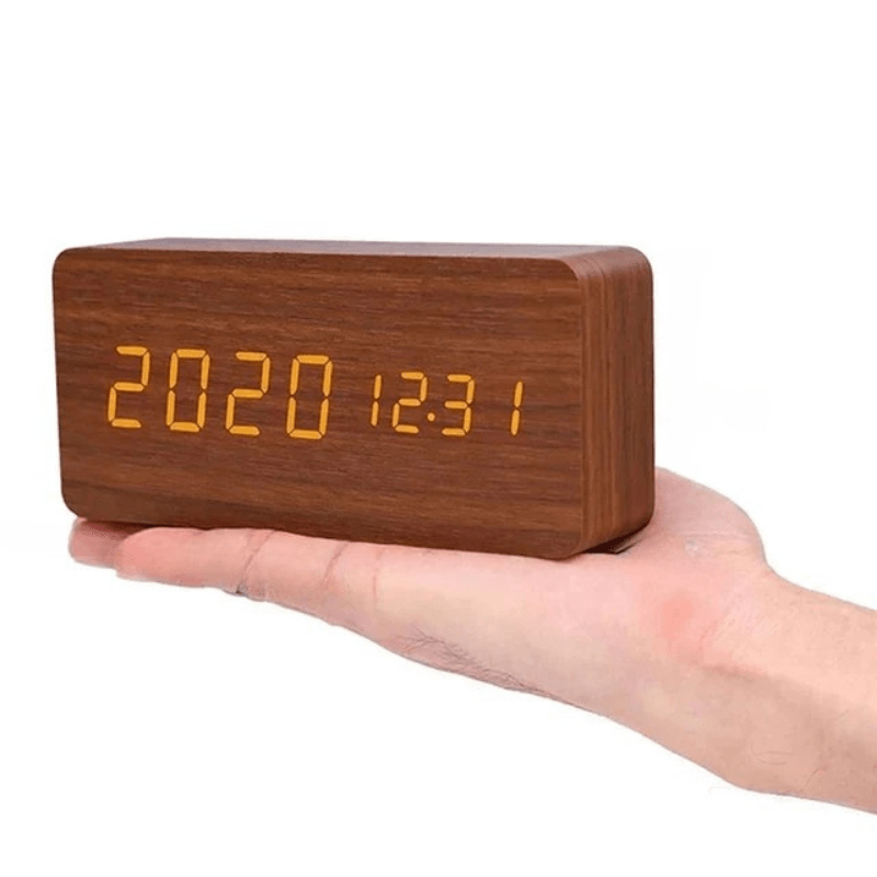Wood Clock – Simple design with light display and folding function for desk or bedside table