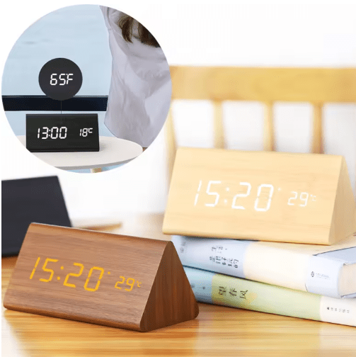 Wood Clock – Simple design with light display and folding function for desk or bedside table