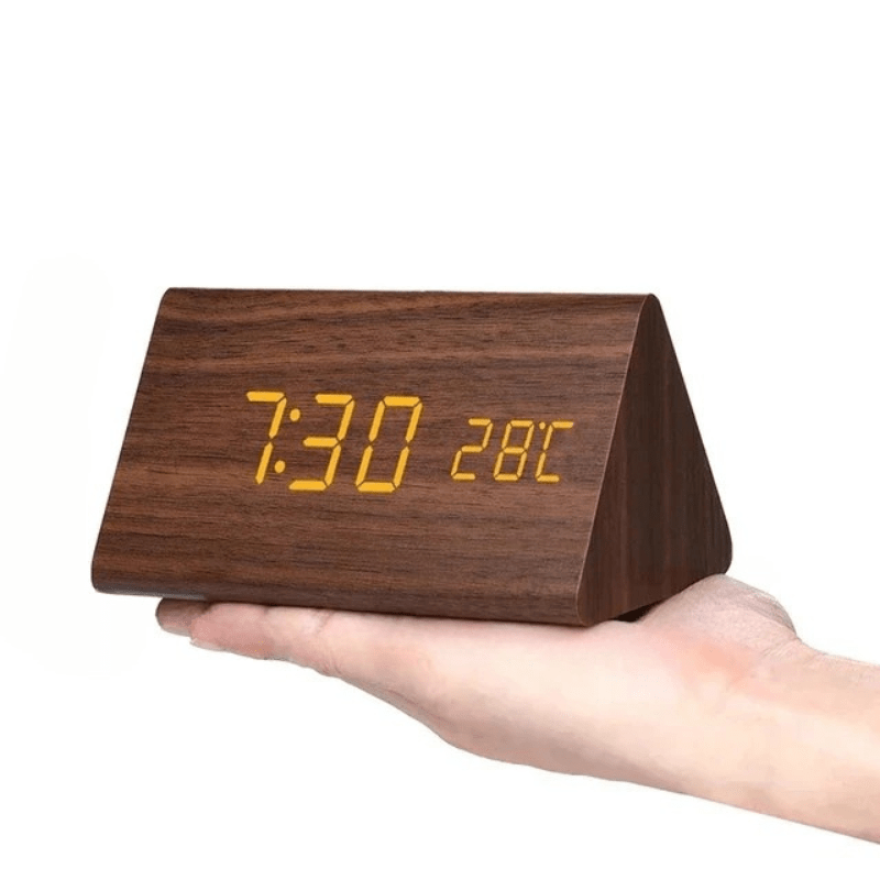 Wood Clock – Simple design with light display and folding function for desk or bedside table