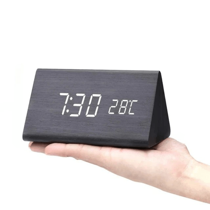 Wood Clock – Simple design with light display and folding function for desk or bedside table