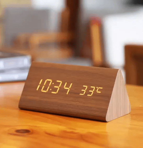 Wood Clock – Simple design with light display and folding function for desk or bedside table