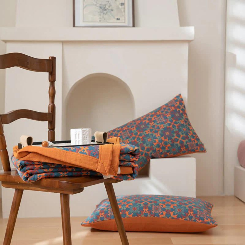 Bomuldsplaid – Farverigt monster, blød tekstur til soveværelses- eller stuedekoration