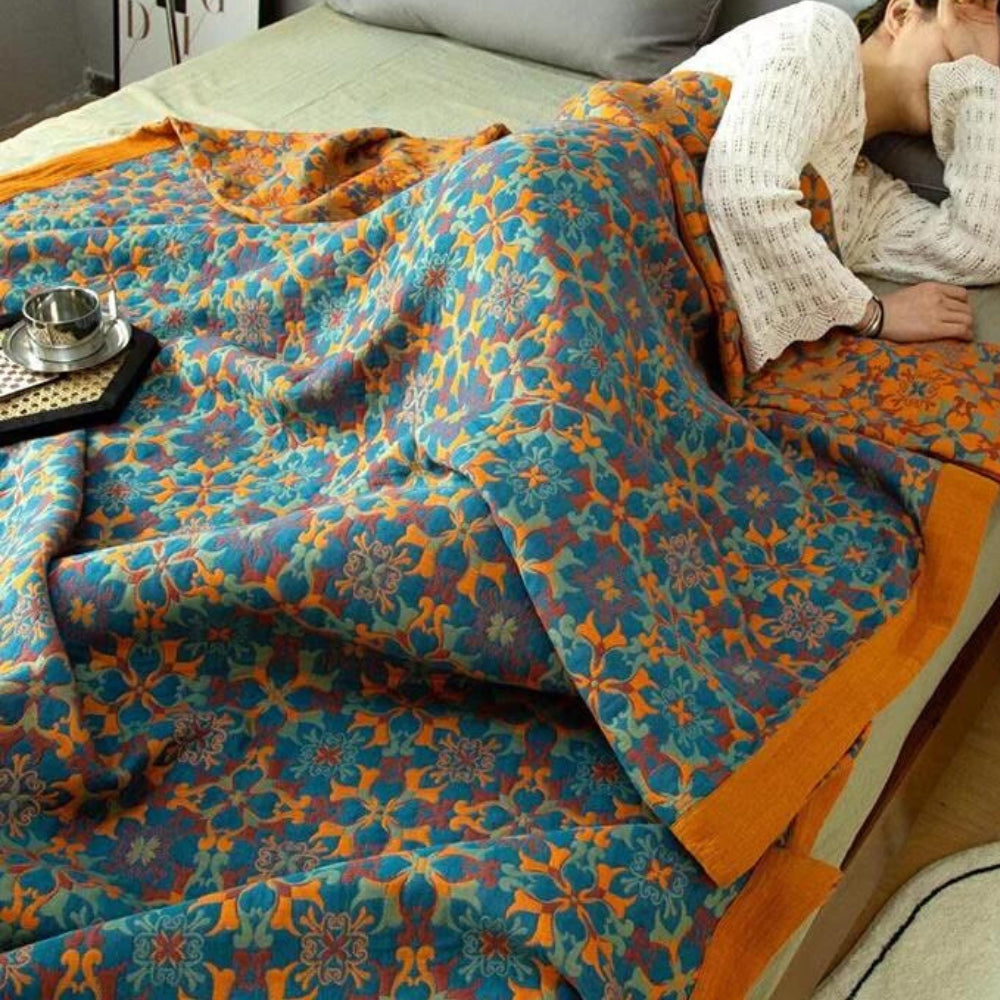 Cotton Throw – Colorful Monster, Soft Texture for Bedroom or Living Room Decoration