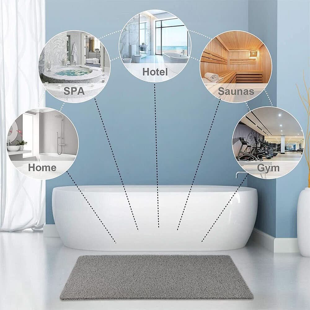 Non-slip Bath Mat – Gray PVC, Quick-Drying and Safe for Bathroom or Spa