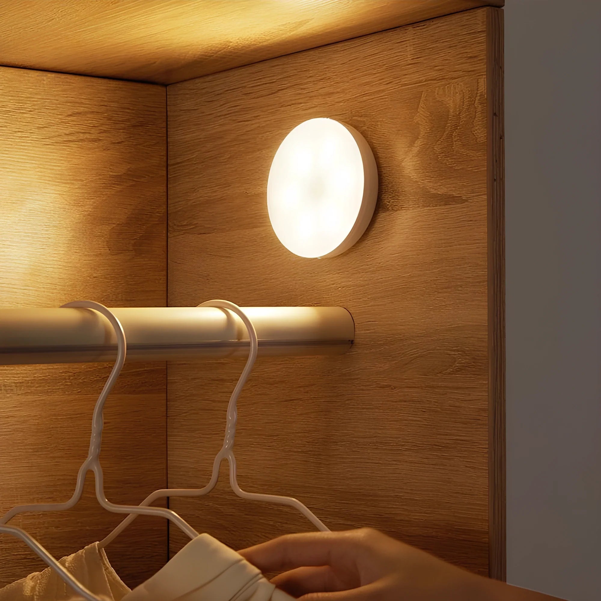 Motion Sensor Lamp – White, Compact Design for Entryway, Stairs, or Closet