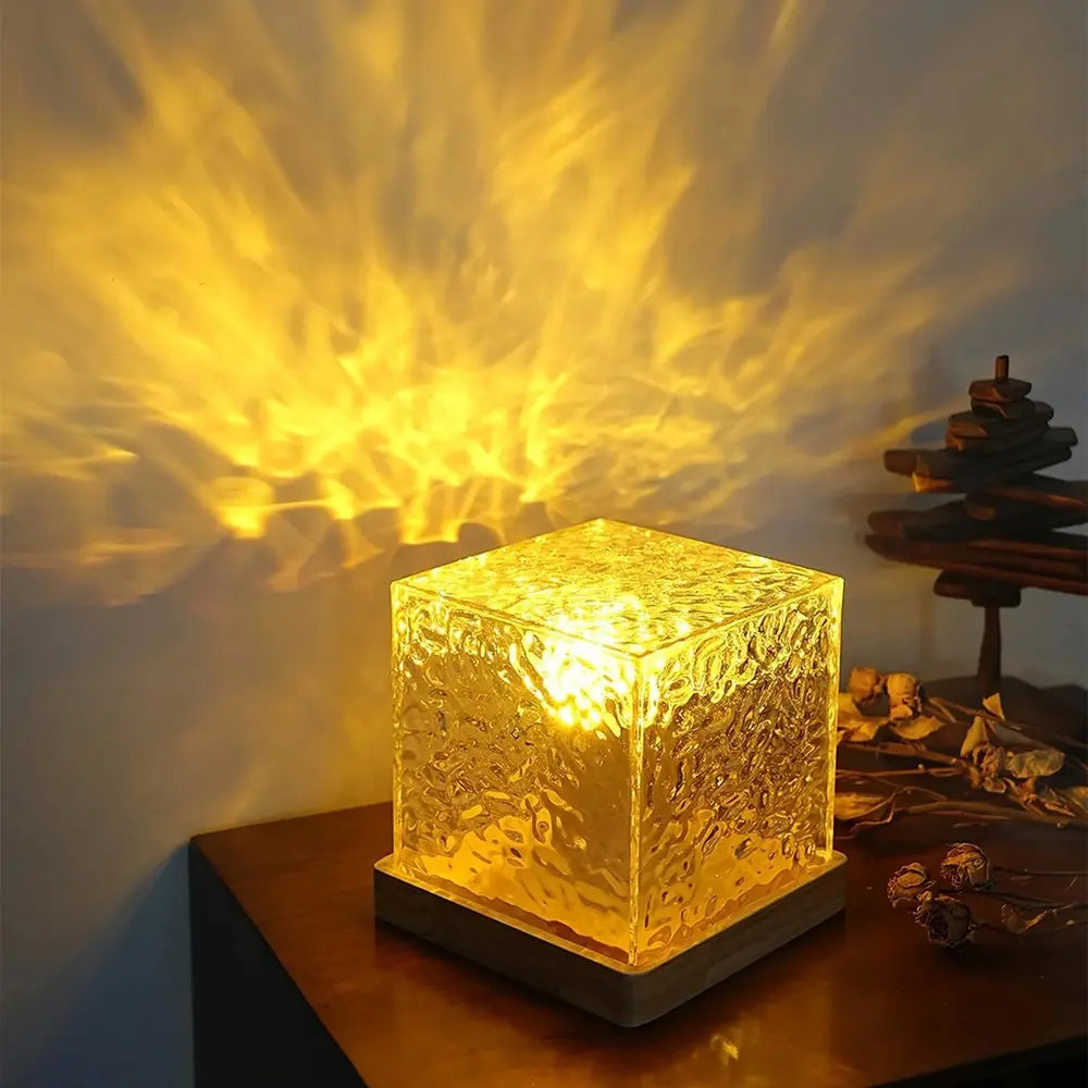 Aurora Borealis Lamp – Wooden Base, Colorful Cube for Bedroom or Living Room Decoration