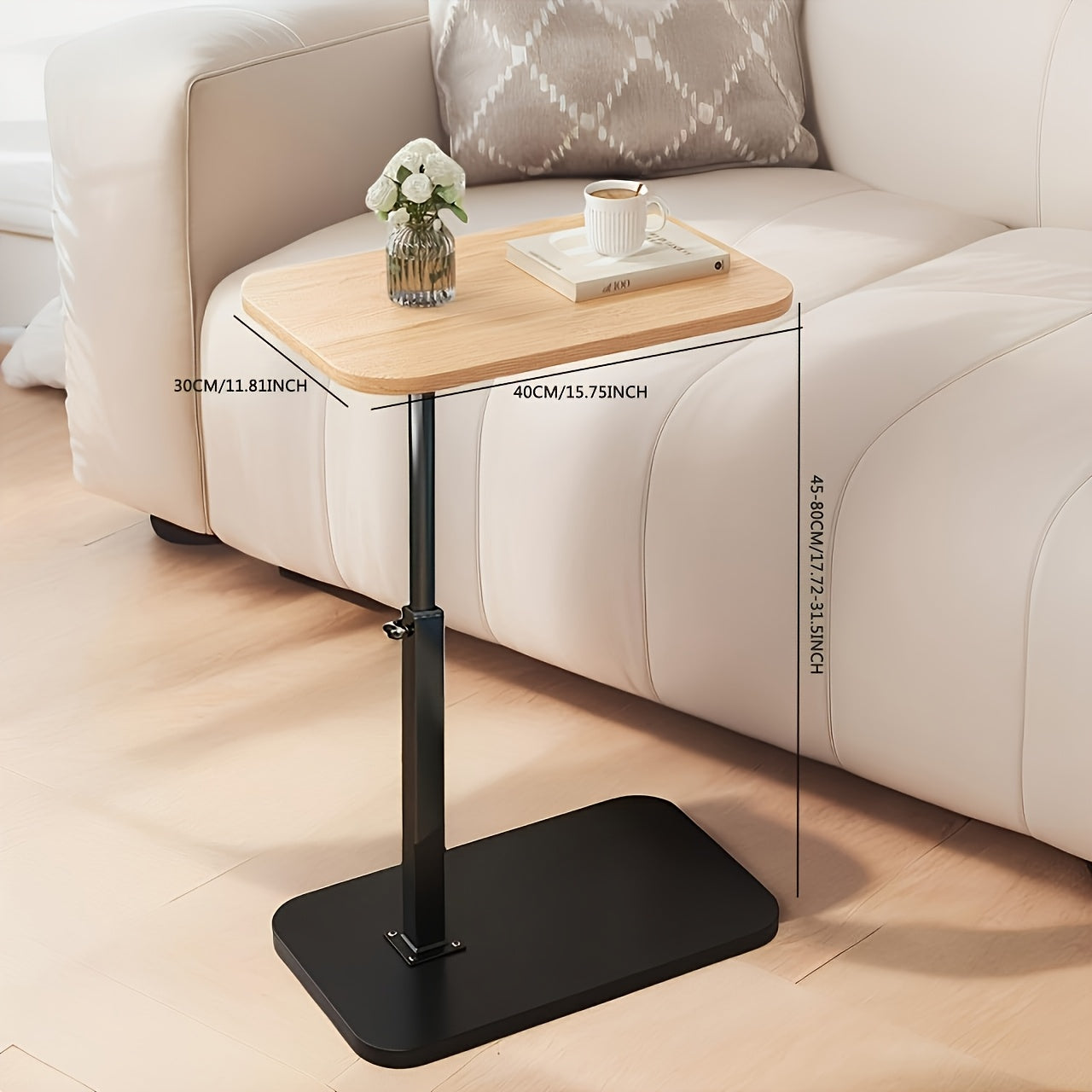 Adjustable side table – Wood and Metal, Modern Design for the Living Room or Bedroom