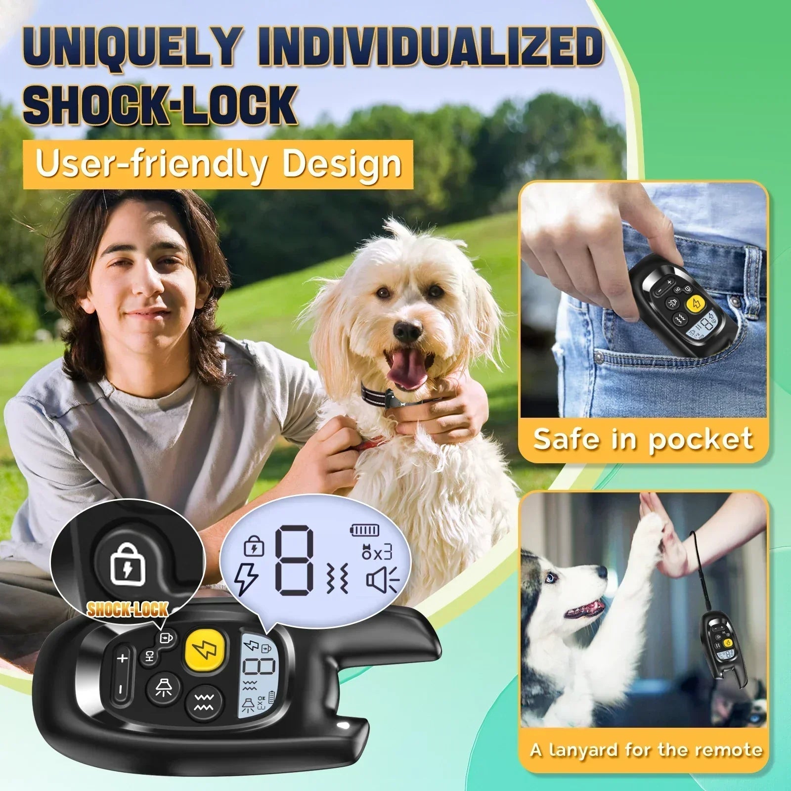 Remote-Controlled Dog Training Collar – Waterproof, with Sound, Vibration, and Shock Functions for Effective Training Up to 1,600 ft