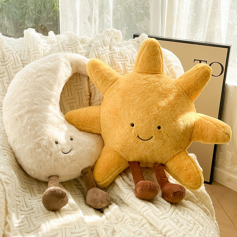 Decorative Pillow – Soft Polyester/Cotton with Sun and Moon Motif for Bedroom or Children's Room
