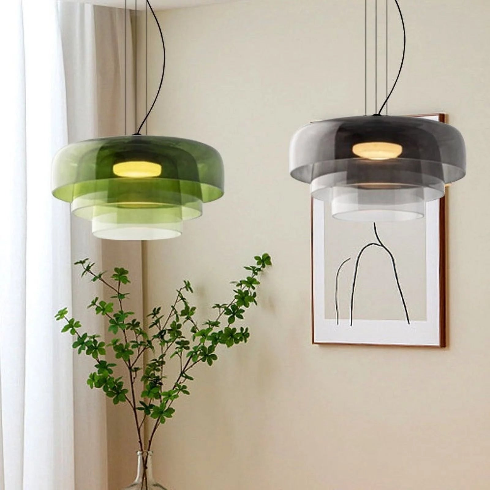 Layered Glass Pendant – Modern Design in Orange, Green or Gray for Dining Table or Living Room
