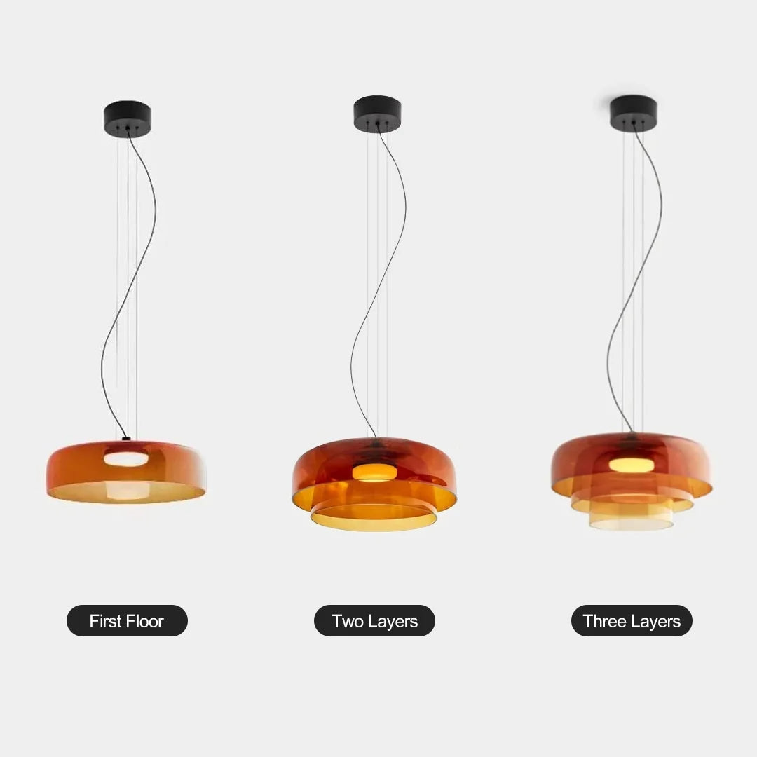 Layered Glass Pendant – Modern Design in Orange, Green or Gray for Dining Table or Living Room