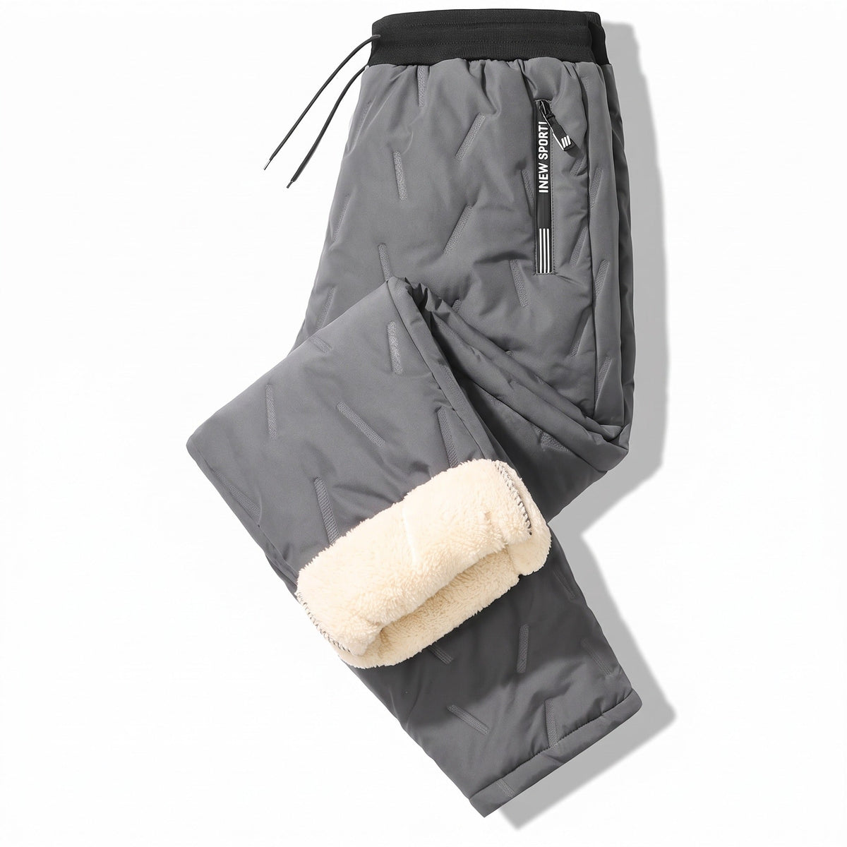 Unisex Thermal Joggers Lamb Fleece Lined Windproof Zip Pocket Pants, product photo 6