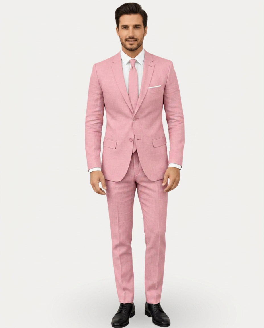 Herre Jakkesæt Slim Fit i Let Hør - Enradet med To Knapper