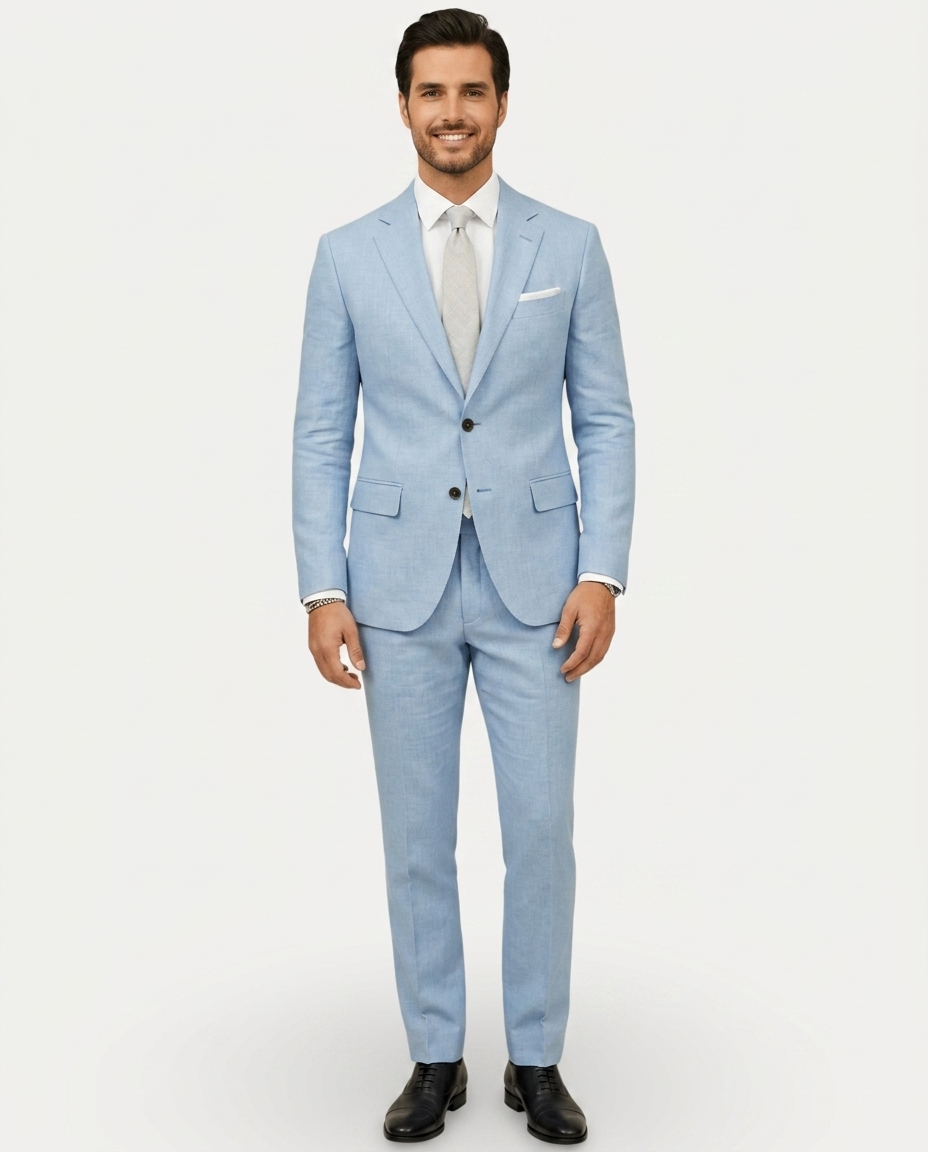 Herre Jakkesæt Slim Fit i Let Hør - Enradet med To Knapper