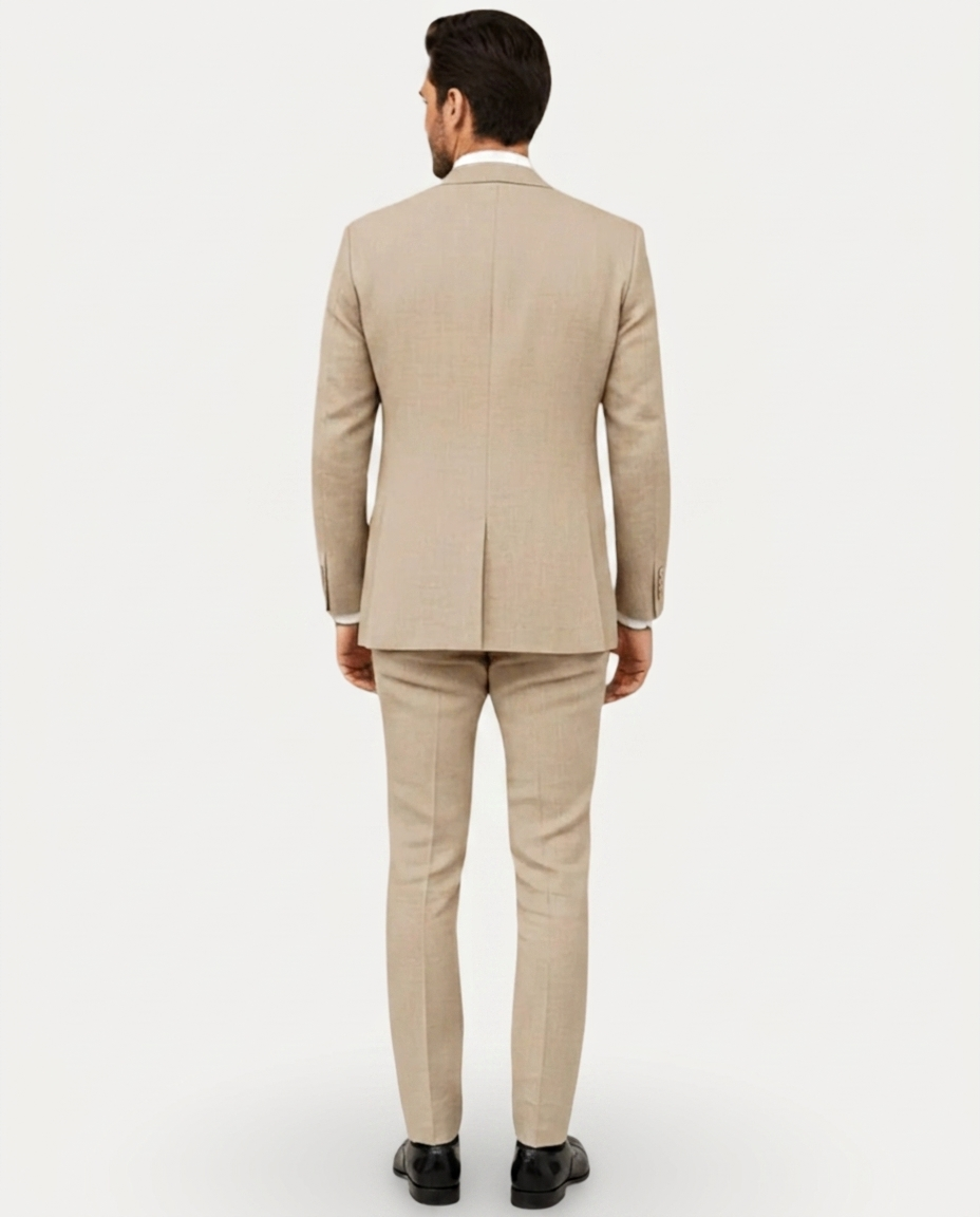 Herre Jakkesæt Slim Fit i Let Hør - Enradet med To Knapper