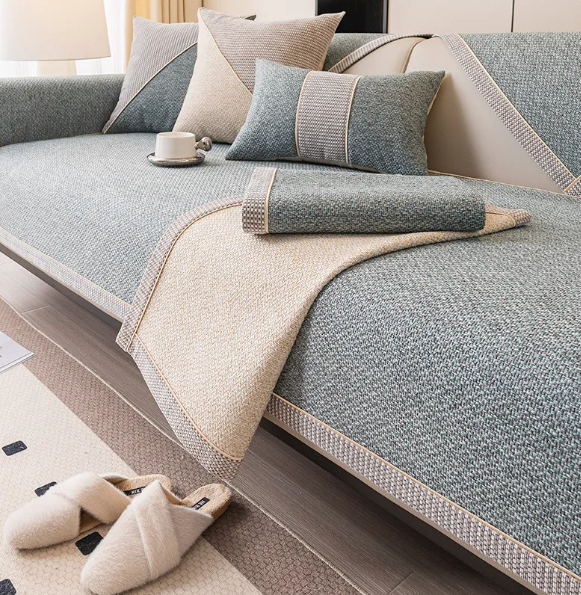 Cotton and Linen Sofa Throw – Non-Slip Quilted Throw for the Sofa