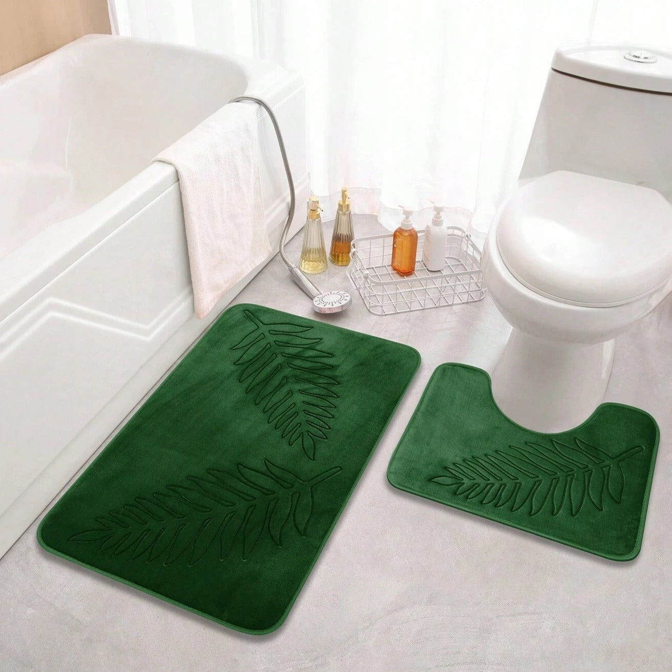 The Bathtub Set – Lush Leaf, Soft Memory Foam in Green for Luxury Bathroom Decor