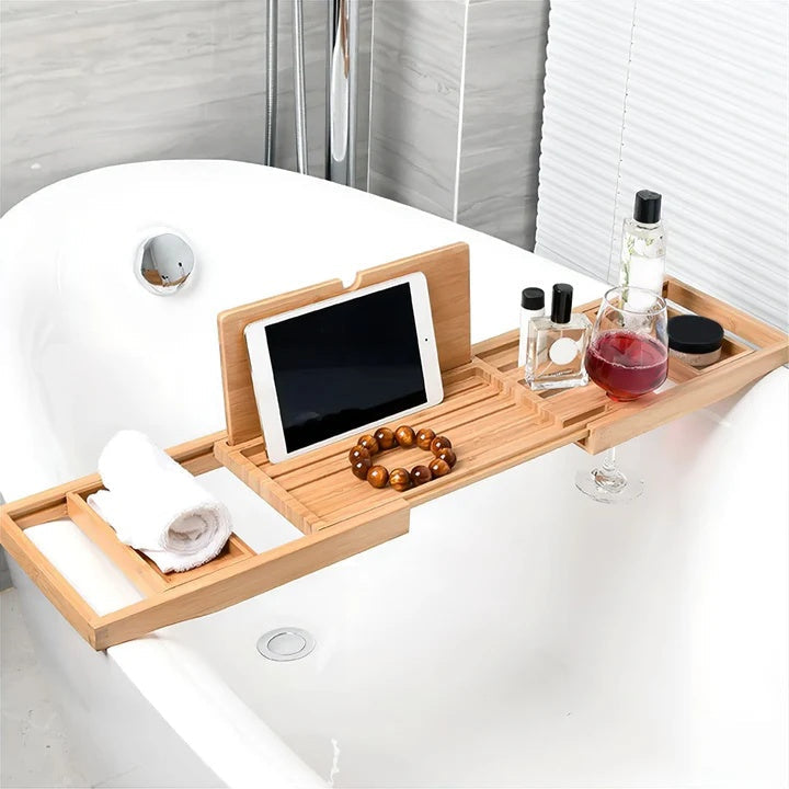 Bamboo Bathtub Caddy – Extendable, Natural Wood for Luxurious Bath Experience at Home