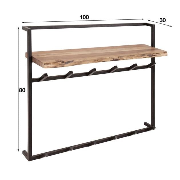 Industrial-Style Wall Coat Rack – Solid Acacia Wood with Black Metal Hooks for the Entryway or Living Room