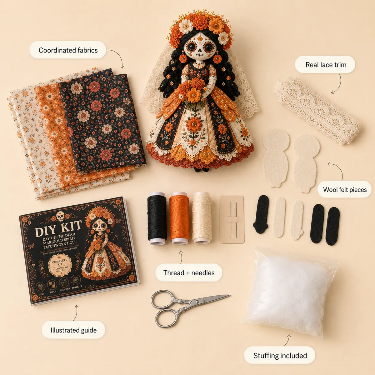 Day of the Dead Patchwork Dukke Hobbysæt til Begyndere