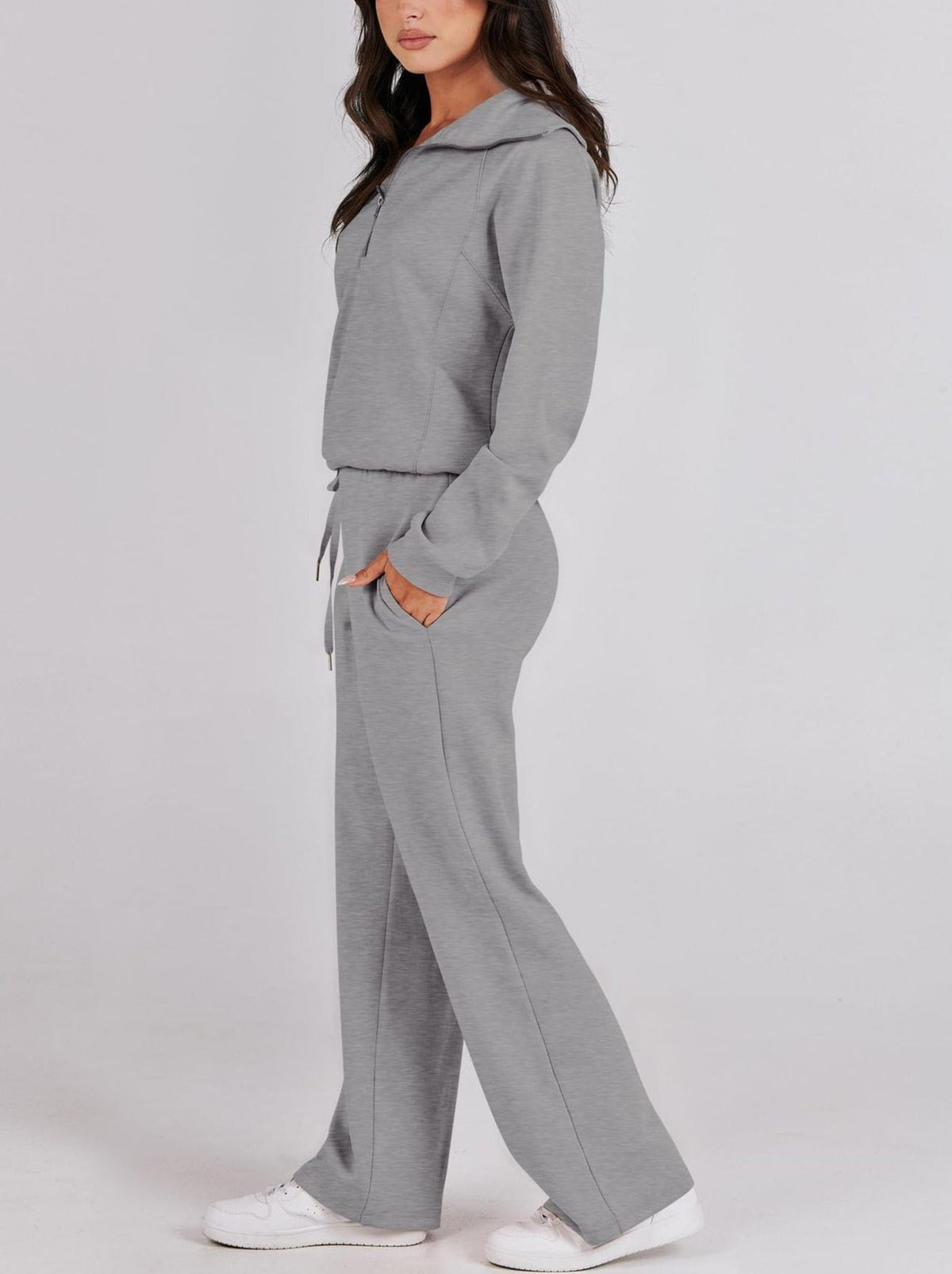 Dame Loungewear Sæt med Halv Lynlås og Bukser