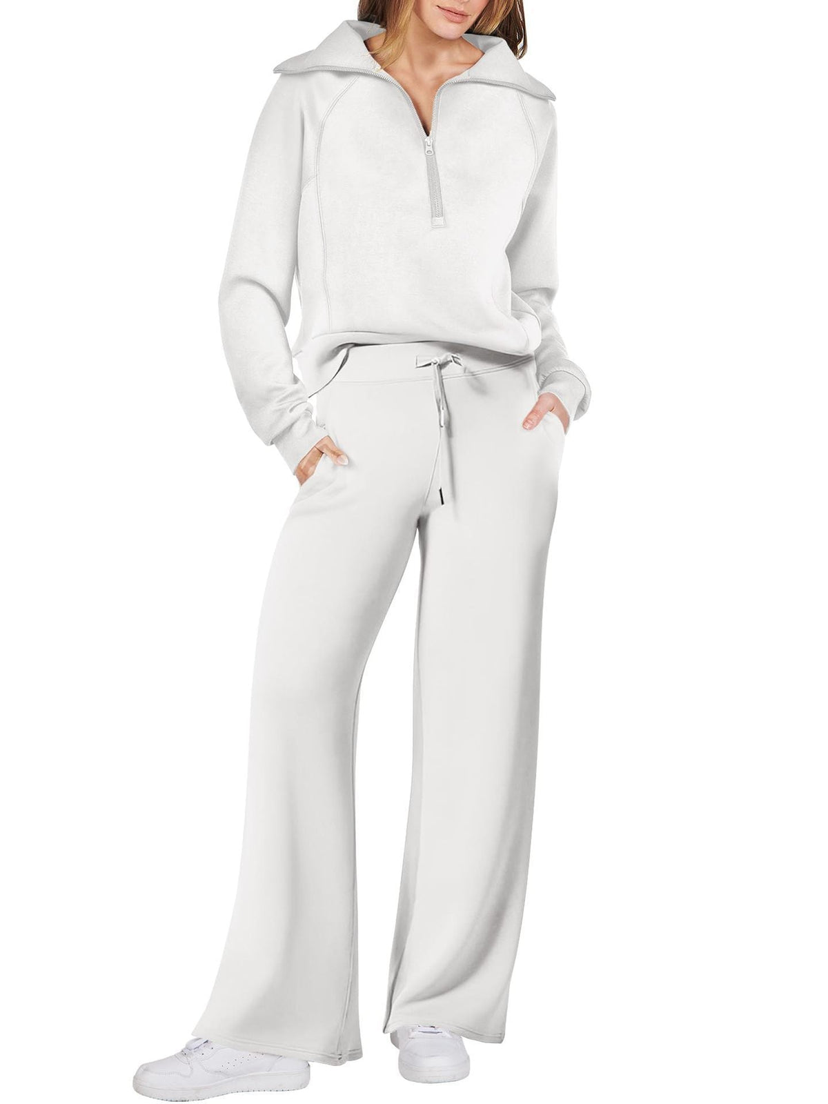 Dame Loungewear Sæt med Halv Lynlås og Bukser