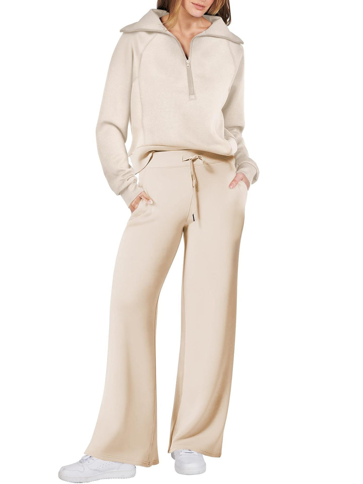 Dame Loungewear Sæt med Halv Lynlås og Bukser