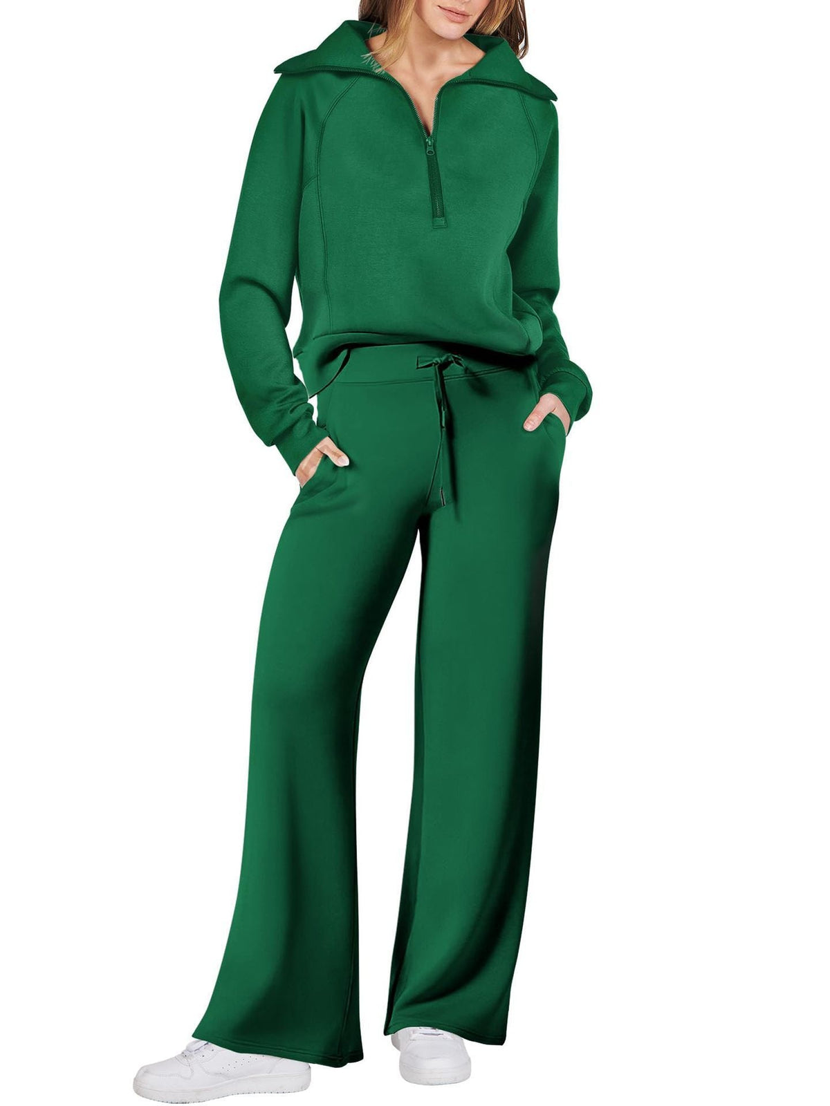 Dame Loungewear Sæt med Halv Lynlås og Bukser