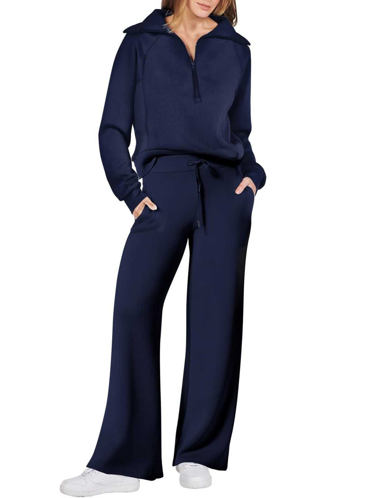 Dame Loungewear Sæt med Halv Lynlås og Bukser