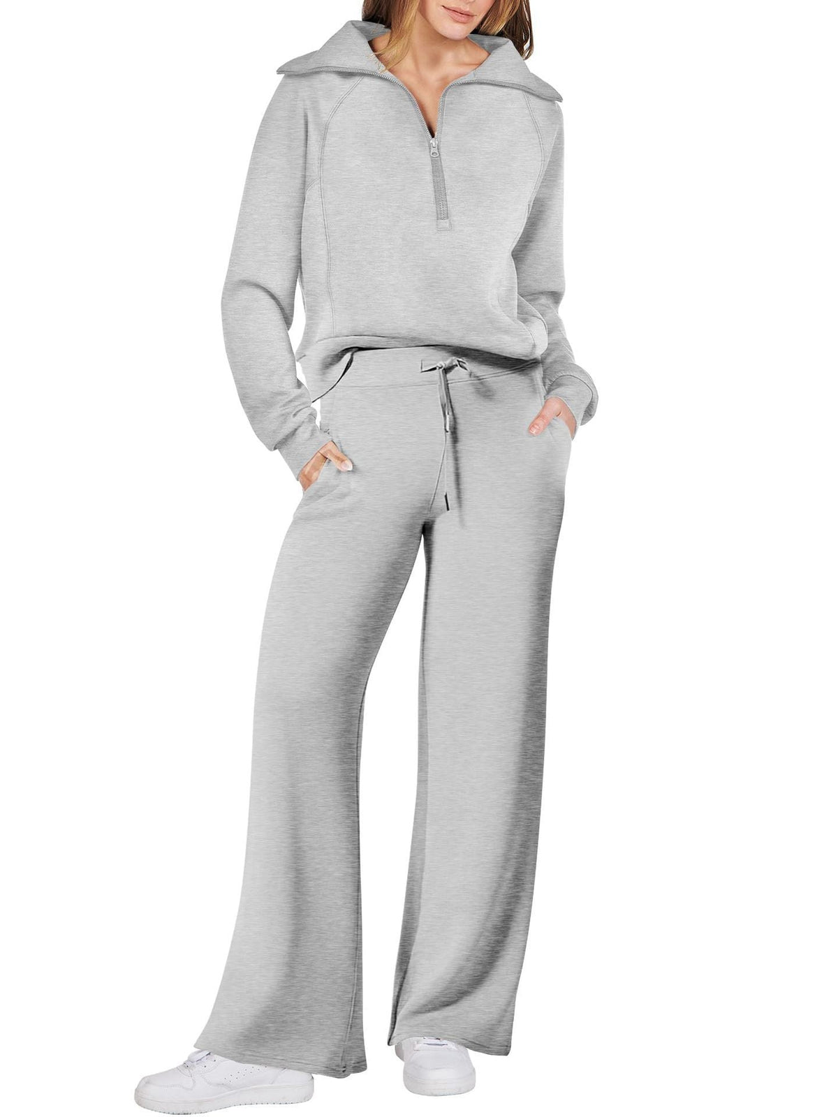 Dame Loungewear Sæt med Halv Lynlås og Bukser