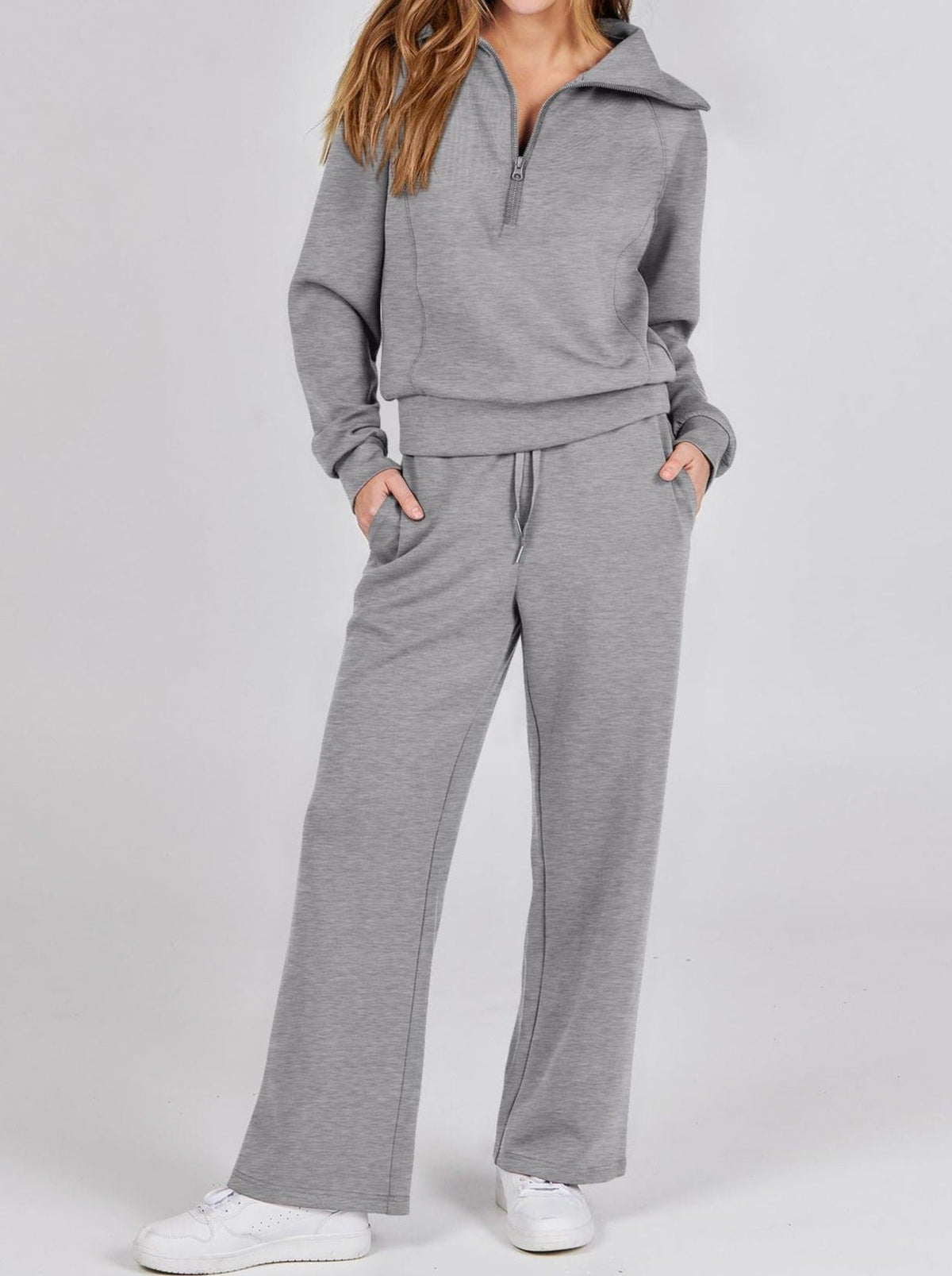 Dame Loungewear Sæt med Halv Lynlås og Bukser