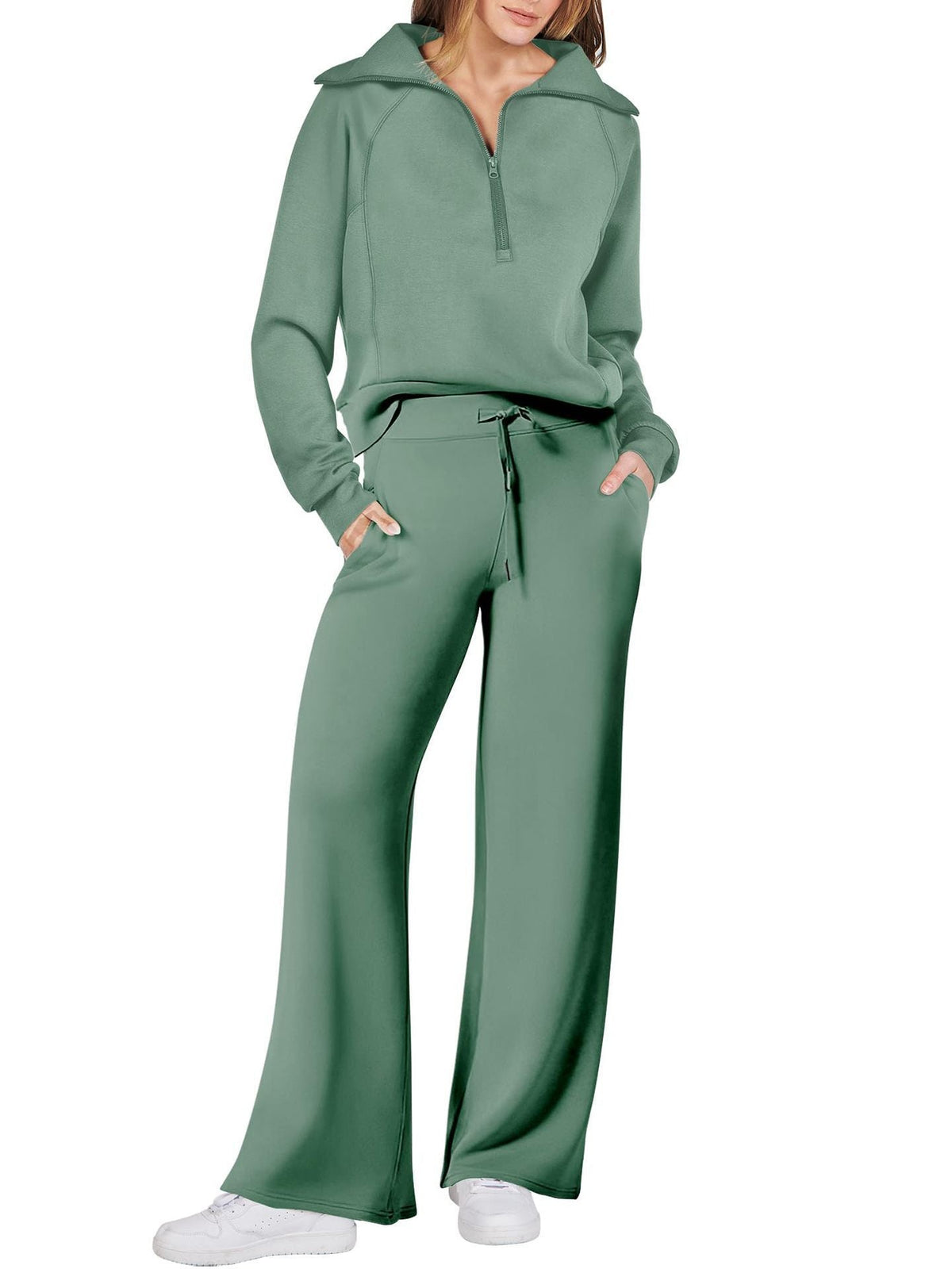 Dame Loungewear Sæt med Halv Lynlås og Bukser