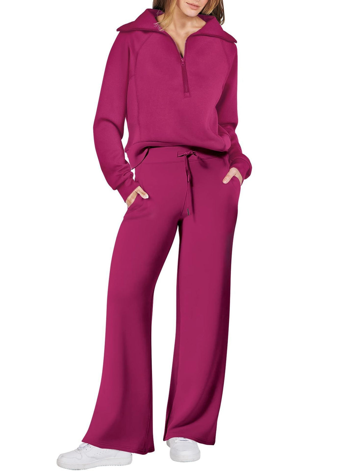 Dame Loungewear Sæt med Halv Lynlås og Bukser