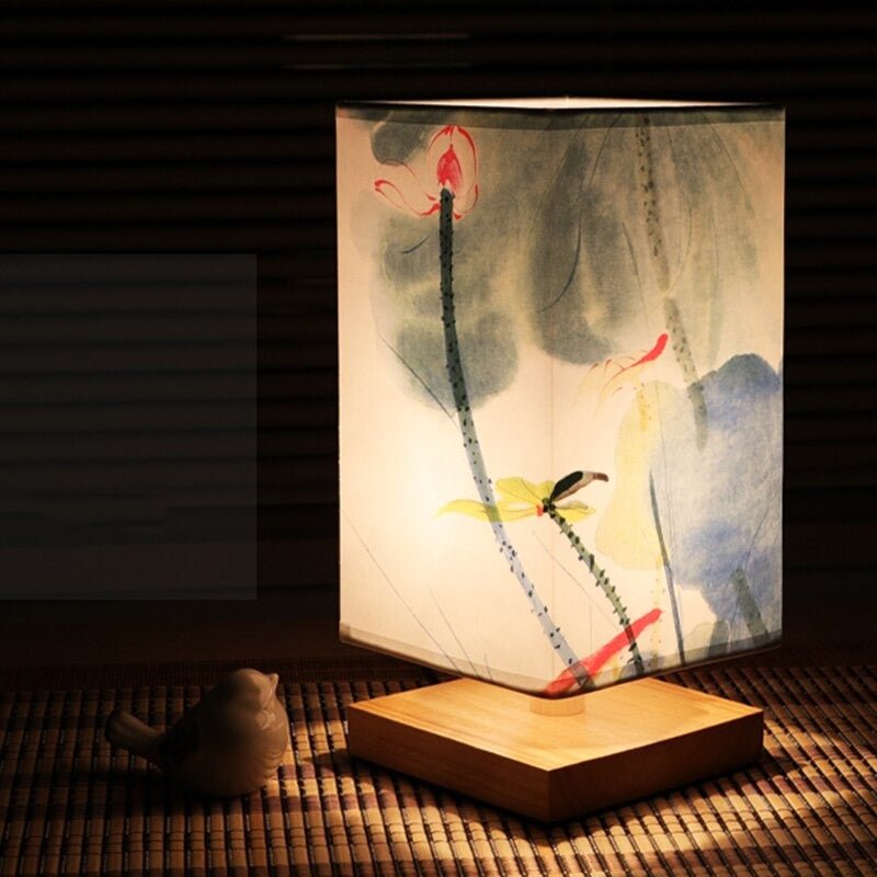 Table lamp – Fabric with Japanese pattern, Nordic design for bedroom or living room