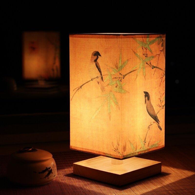Table lamp – Fabric with Japanese pattern, Nordic design for bedroom or living room