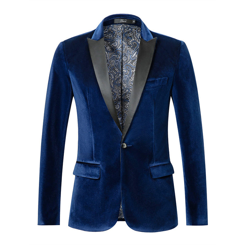 Herre Smoking Jakke i Velour med Satin Revers og Enkelt Knap