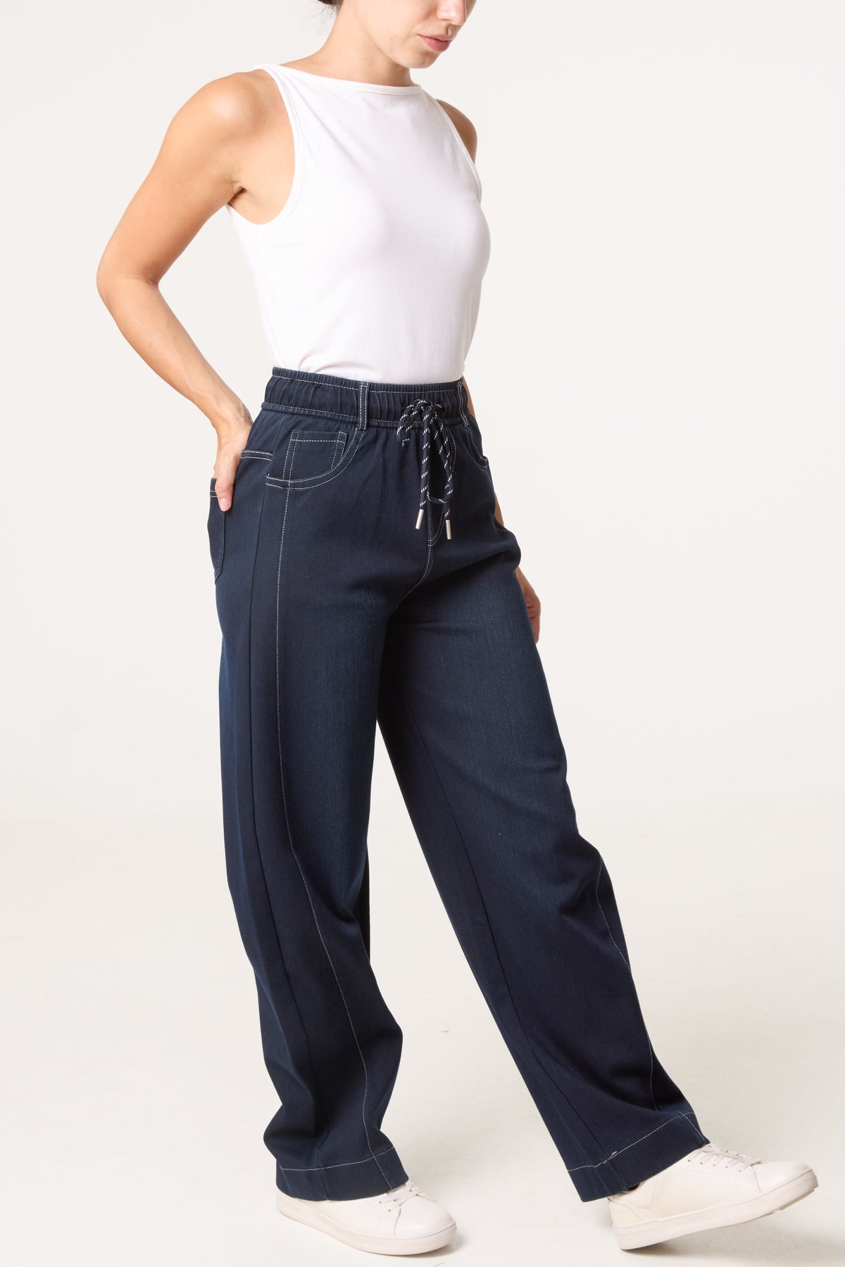 Dame Jeans Barrel Leg med Synede Detaljer – Indigo