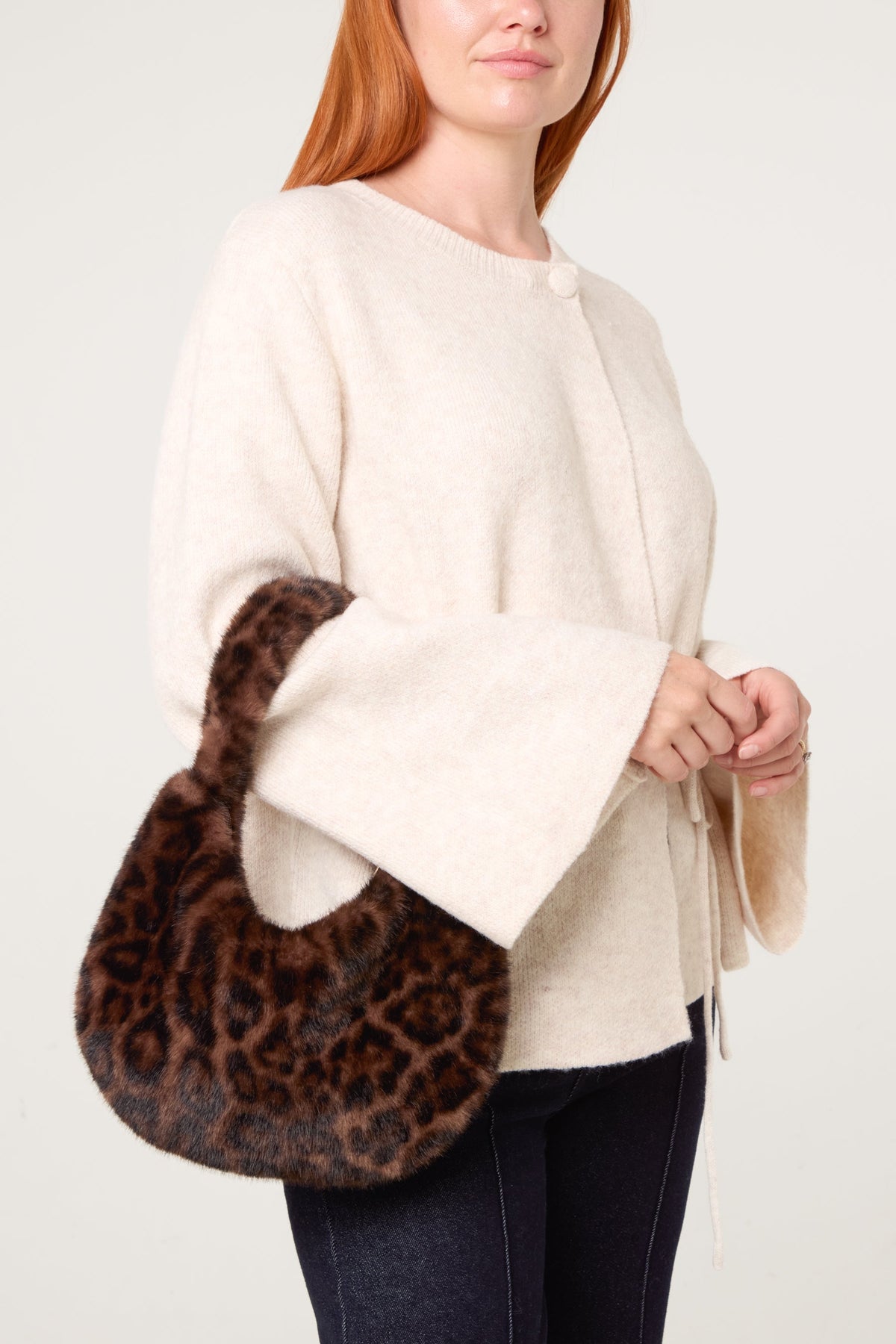 Dame Skuldertaske i Leopardprint – Blødt Fuzzy Materiale
