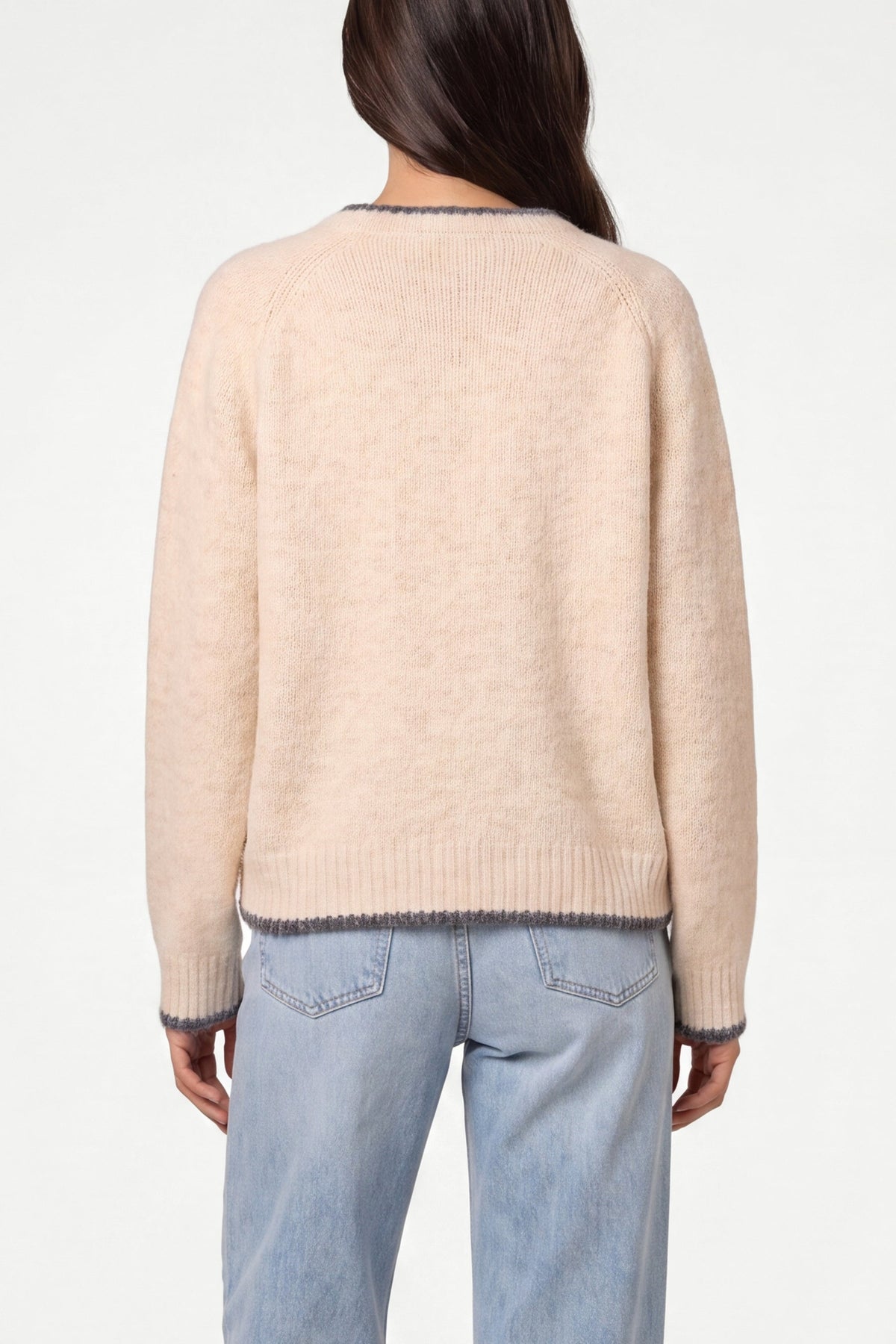 Dame Cardigan med Rund Hals – Strikket Vest i Stenfarve