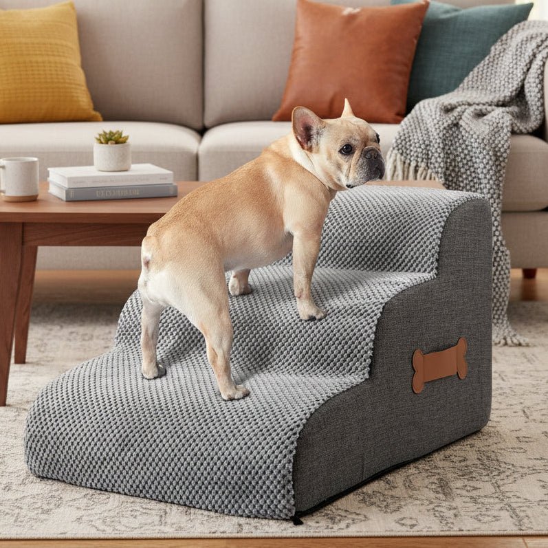 Dog Stairs – Soft Velour with Non-Slip Surface, 2- or 3-Step, for Bed or Sofa