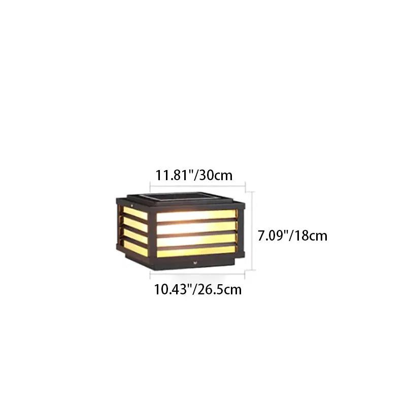 Compact solar post light measuring 11.81 in x 10.43 in with 7.09 in height for fences and garden paths