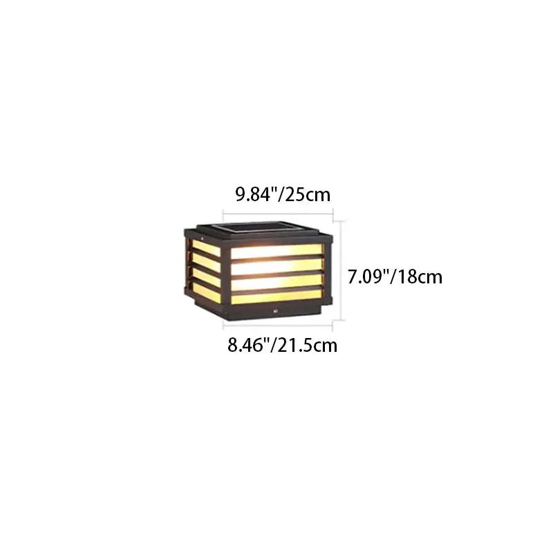 Small solar-powered fence light measuring 9.84 in x 8.46 in with 7.09 in height for garden pathways