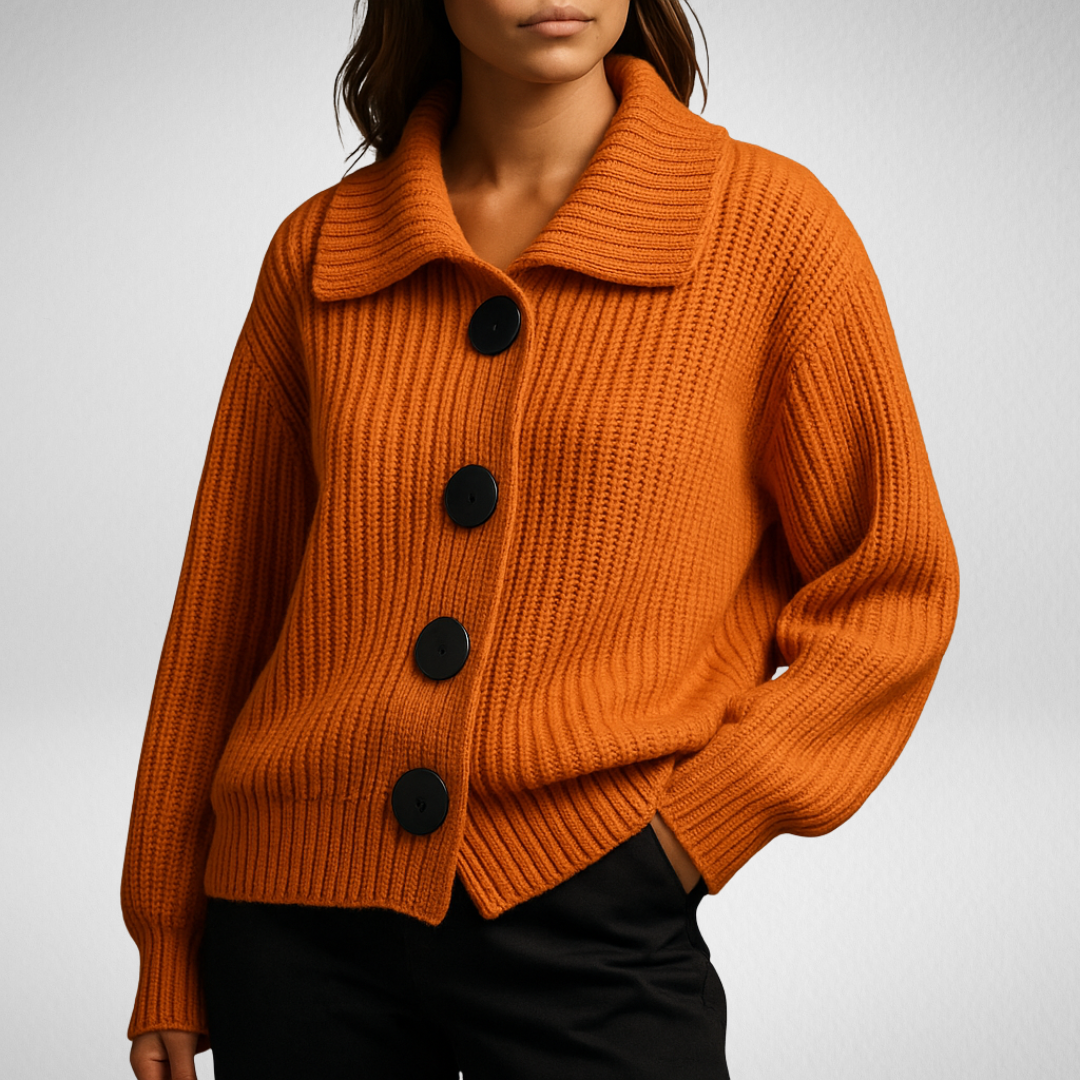 Dame Oversize Cardigan med Store Knapper - Ribstrikket