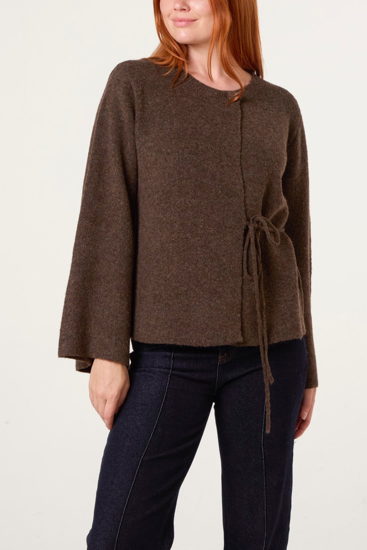 Dame Cardigan med Sidebånd – Blød Strikcardigan