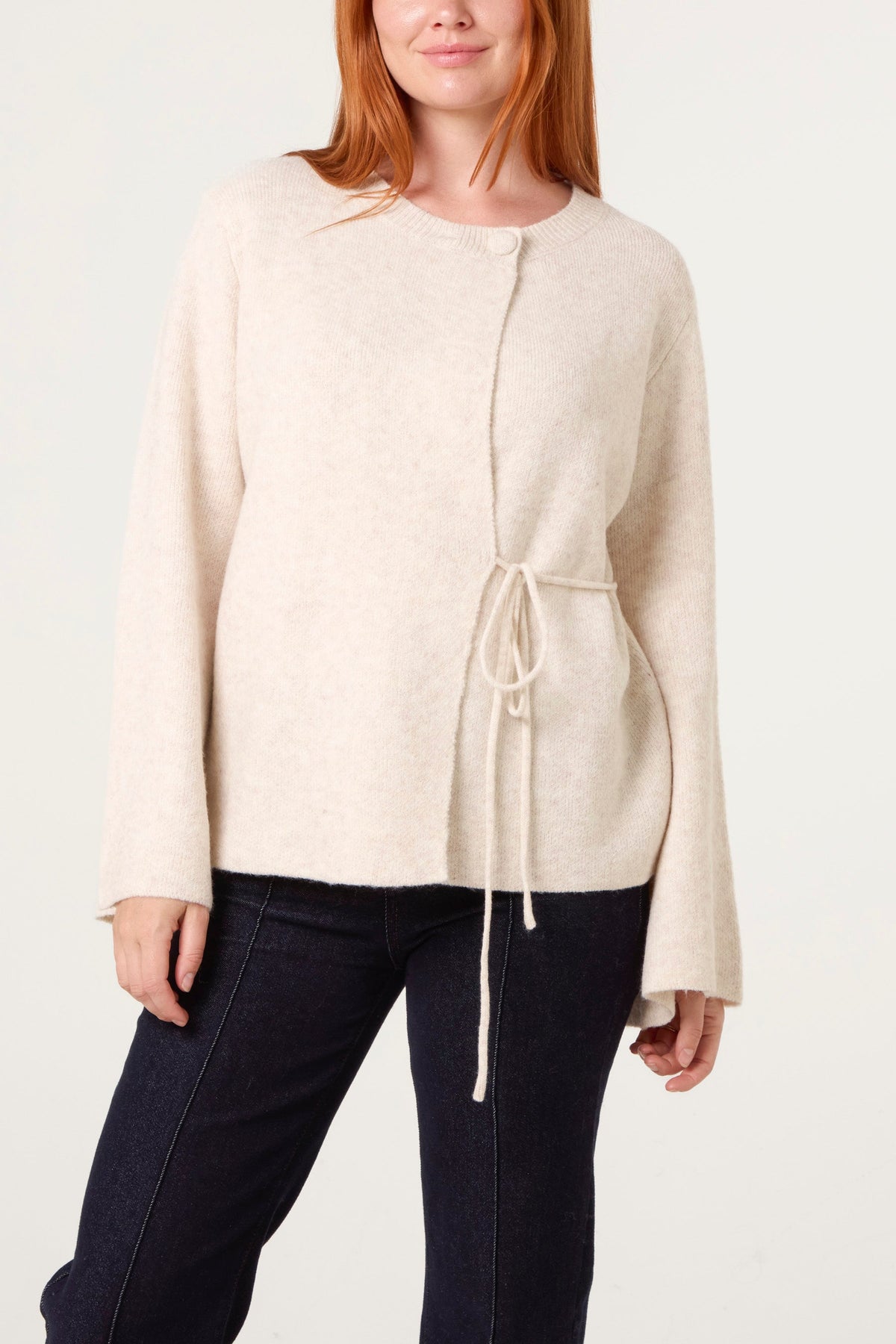 Dame Cardigan med Sidebånd – Blød Strikcardigan