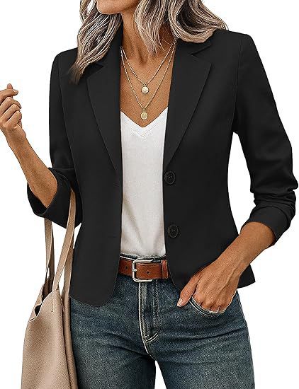Dame Kort Blazer med Dekorative Knapper og 3/4 Ærmer