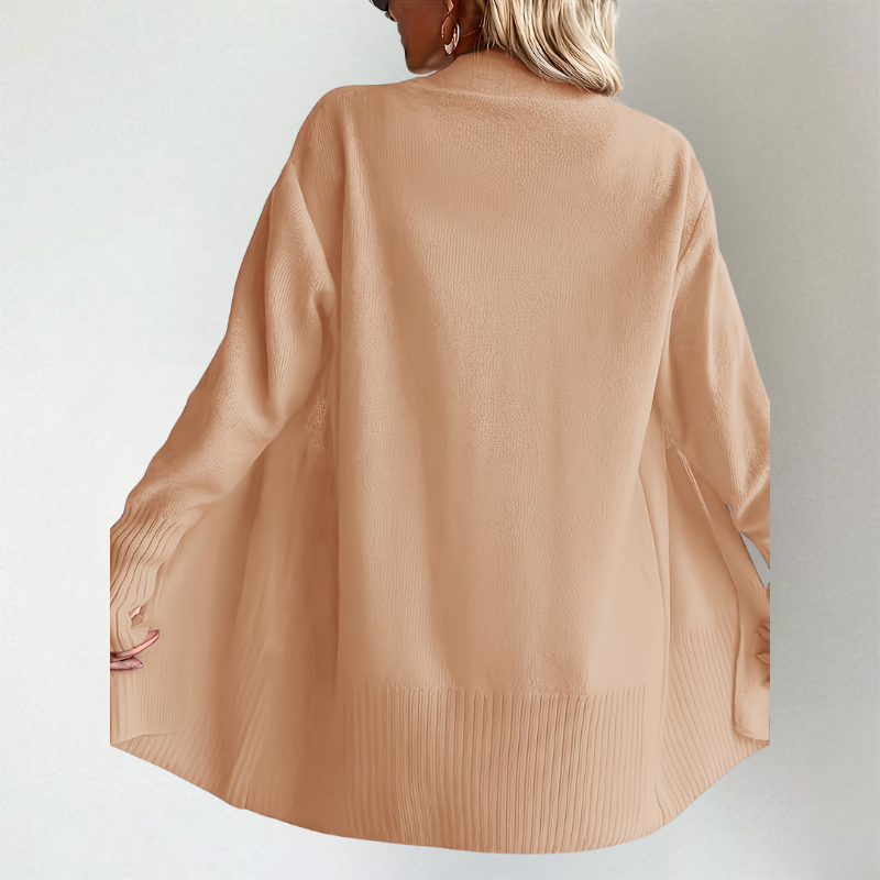 Dame Cardigan i Strik med Åben Front og Lange Ærmer